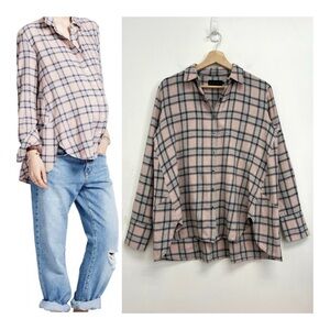Hatch Maternity The Flannel Plaid Button-Down Soft Relaxed Shirt - Size 1/Small